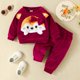 thumbnail image 2 of Ropa Para Niñas Pequeñas, Conjunto Para Niños Pequeños, Otoño Invierno, Bordado, Manga Larga, Cuello Redondo, Lazo, Top, Pantalones, Conjunto De Dos Piezas, Borgoña Odeerbi LM103-6685, 2 of 8