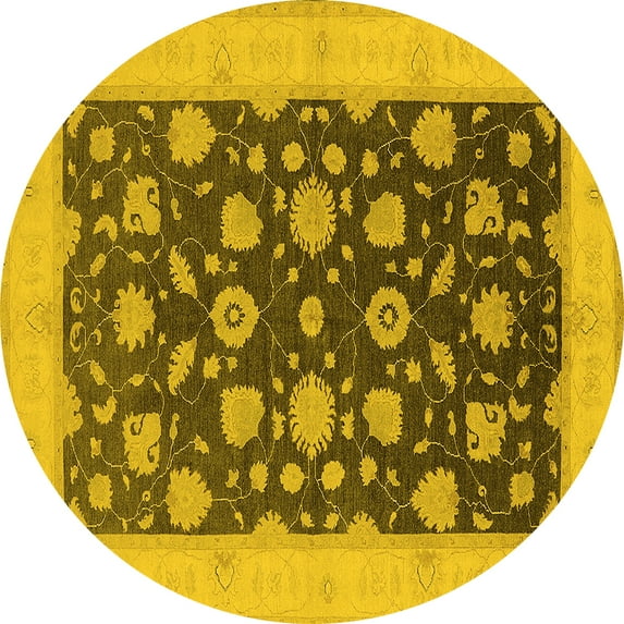 Ahgly Company Machine Washable Indoor Round Oriental Yellow Industrial Area Rugs, 5' Round
