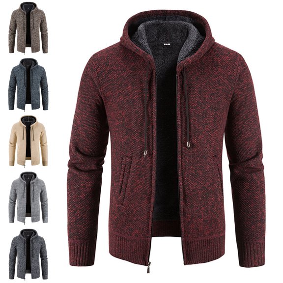 Zysthvn with Hood Men Jacket Full Zip Thick Fall Casual Coats for Men Long Sleeve with Pockets Solid