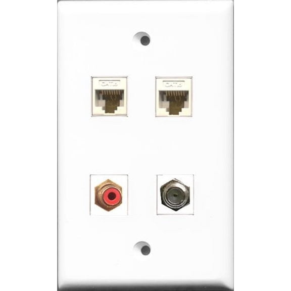 RiteAV 1 Port RCA Red and 1 Port Coax Cable TV- F-Type 2 Port Cat6 Ethernet White Wall Plate