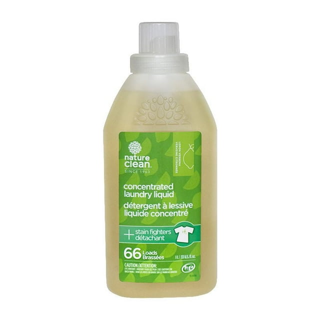 Nature Clean concentrated laundry liquid in a 1-liter bottle with lemon verbena scent, effective for 66 loads