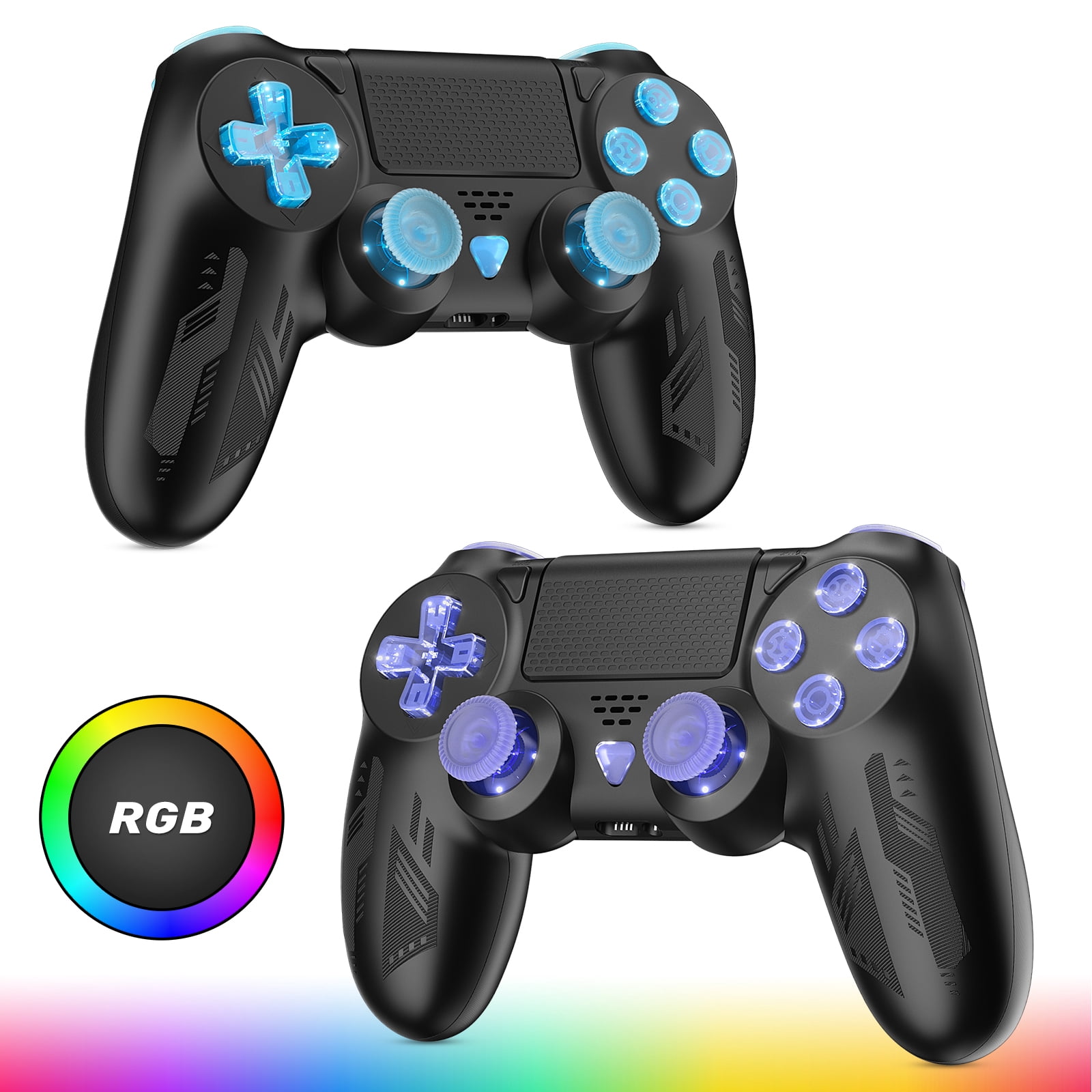 Bonadget 2 Pack RGB Wireless Controller for PS4,with Custom LED Light Compatible with Playstation 4/Slim/Pro, PS4 Remote Controller Support Turbo/Dual Vibration/6-Axis Motion Sensor/ Touch Pad