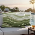 thumbnail image 4 of Green Abstract Waves Outdoor Waterproof Pillow Covers, Gradient Fluid Luxury Oil Painting Decorative Rectangle Throw Pillowcase Sofa Cushion Sham for Patio/Couch/Chair, 20"x12" 2 Pack, 4 of 8