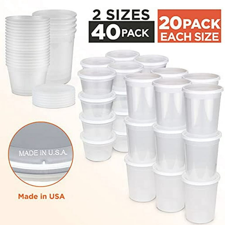Fit Meal Prep Food Storage Containers with Lids, Round Plastic Deli Cups,  16 and 32 oz, Cup Pint Quart Size, Leak Proof, Airtight, Microwave 