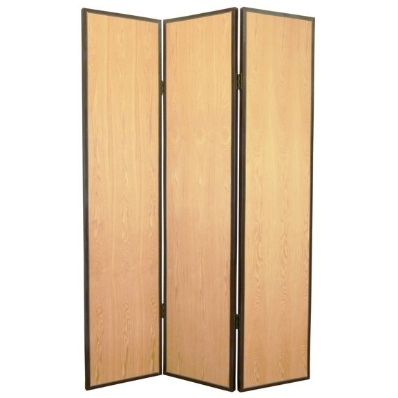 Benjara Foldable 3 Panel Wooden Screen with Faux Leather Trim, Brown