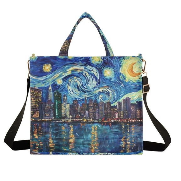 Starry Sky Houses Sea Corduroy Tote Bag Handbag Large Messenger Bag Shoulder Crossbody Zipper Bag Purse