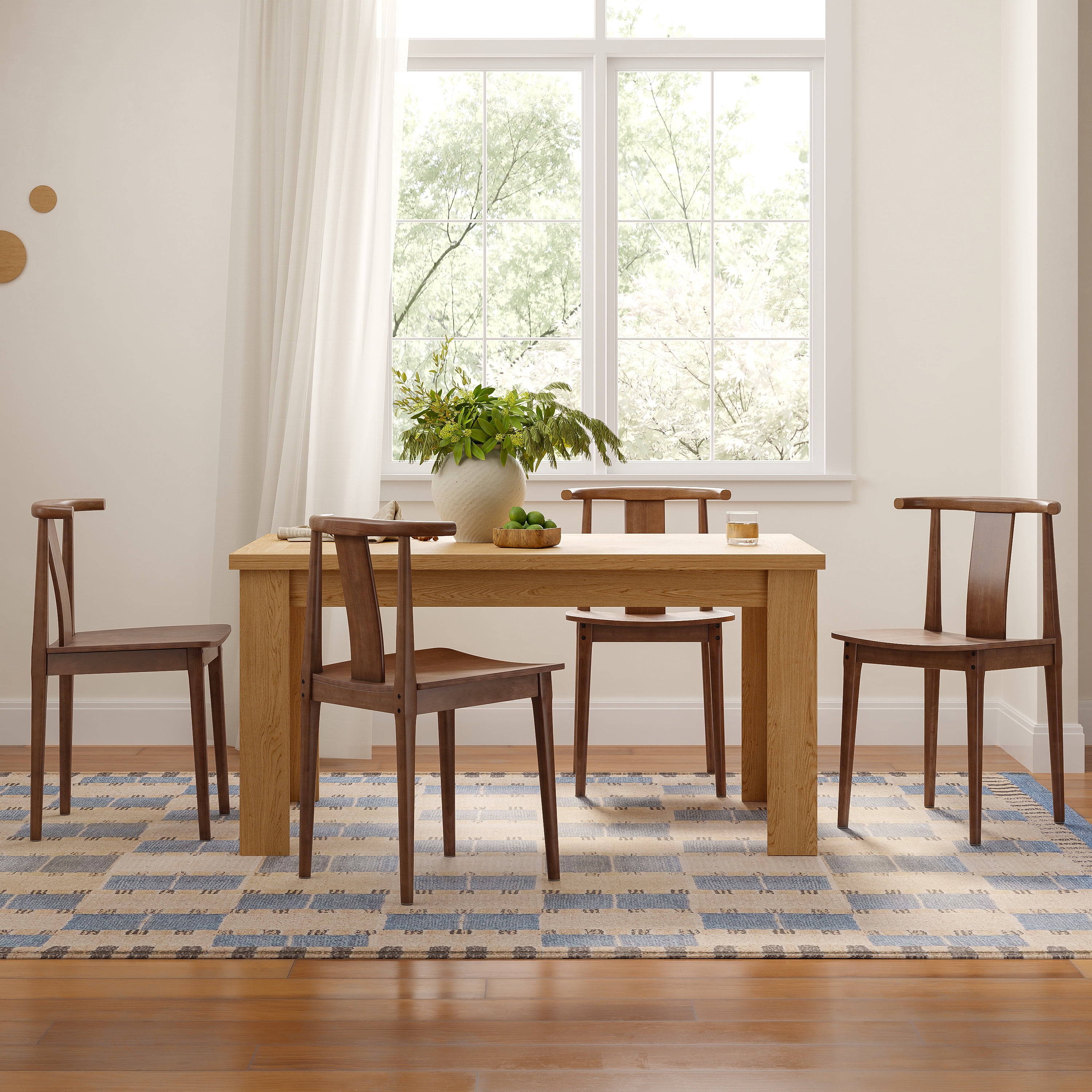 EYYTHUNG Wood Dining Chairs Set of 2, Farmhouse Kitchen Chairs with Curved Back Mid Century Wishbone Dining Chairs, Brown