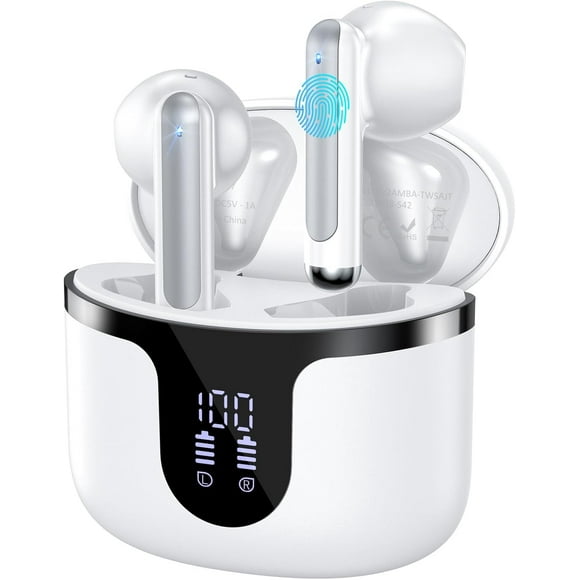 Auriculares inalámbricos BHNYBWUL Bluetooth 5.4 con micrófono ENC, blancos