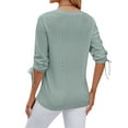 thumbnail image 5 of SLADYGLO Women V Neck Buttons Decorative Drawstring 3/4 Sleeve Cutout Top, 5 of 7