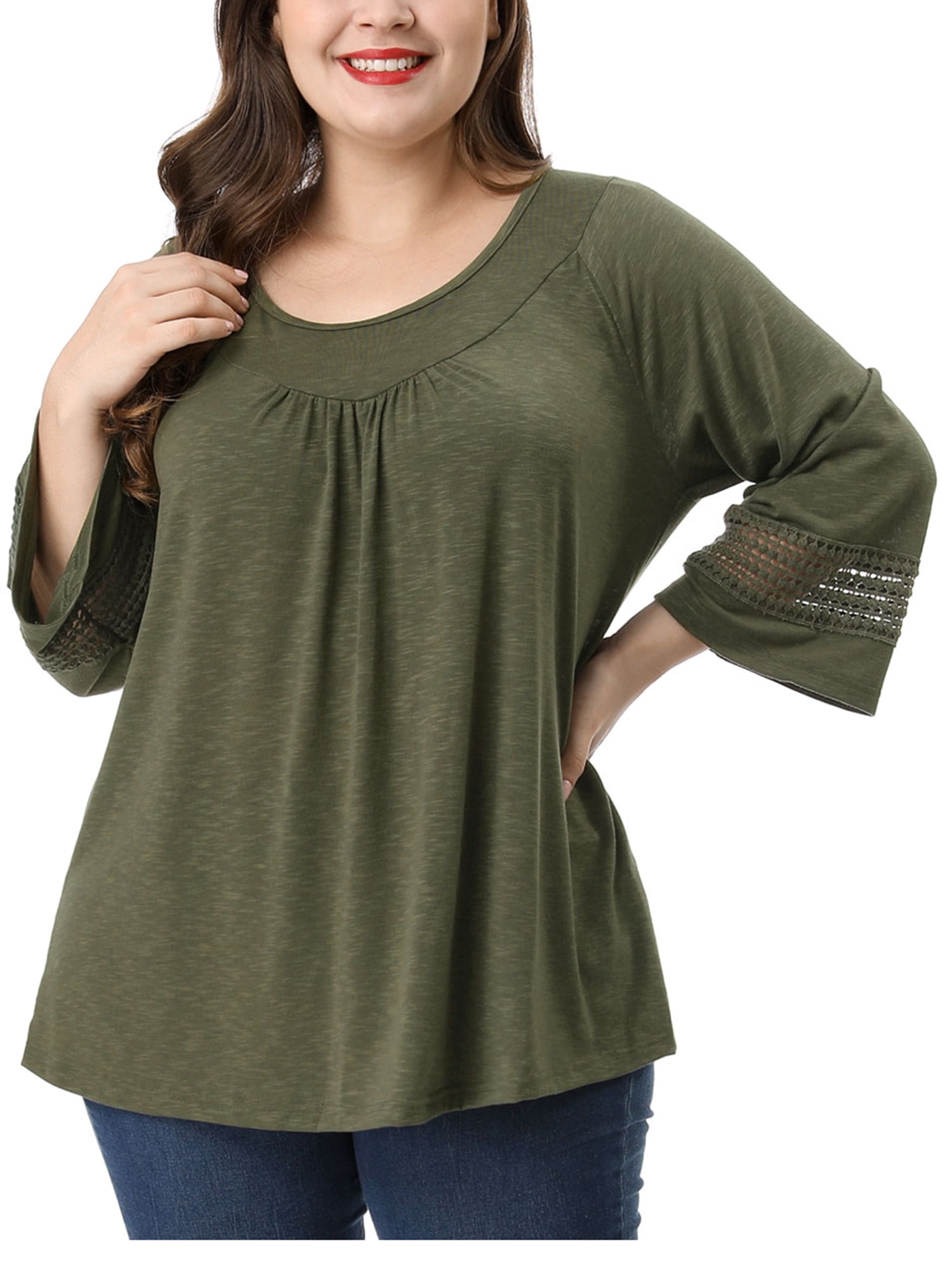DARING DIVA Women's Plus Size Winter Kimono Long Sleeve Casual Top 4X Green