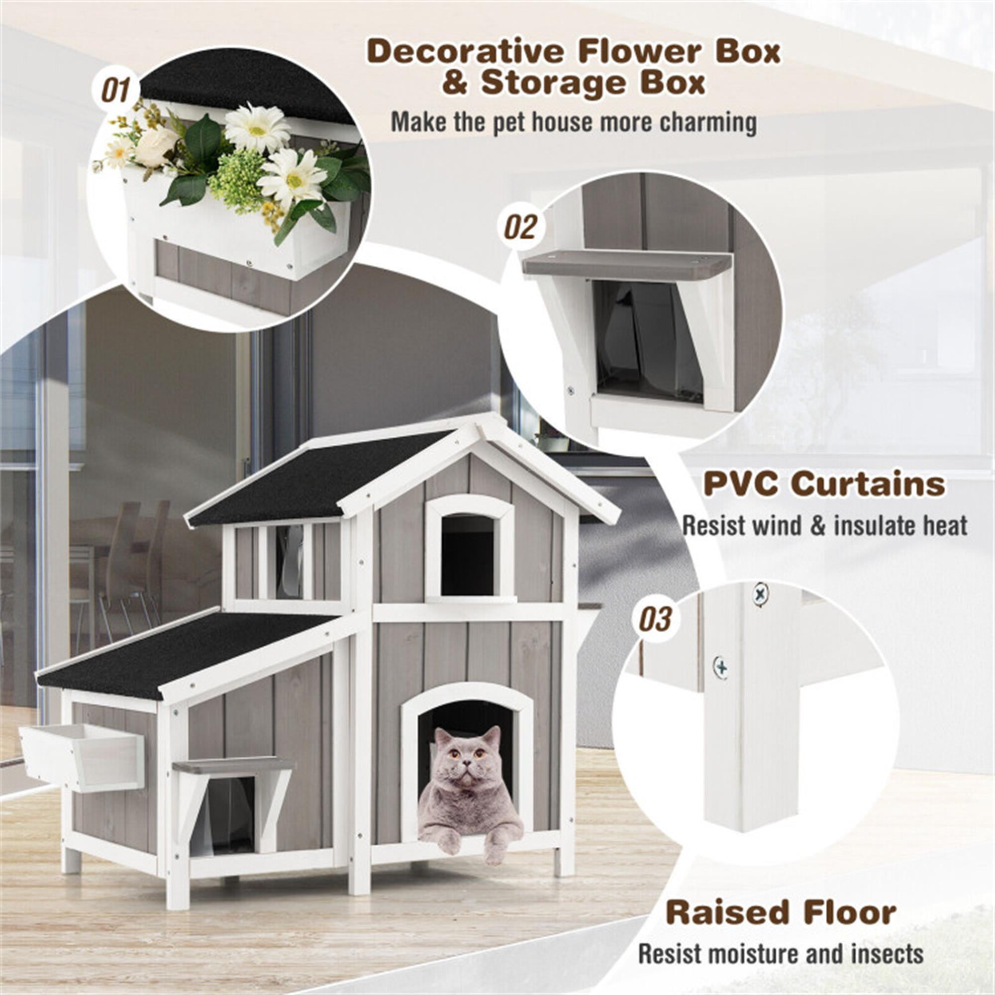 Pefilos 39" Outdoor Feral Cat House Indoor Kitty Shelter with Escape Door for Cats Insulated, Weatherproof Roof Cat Condo, Gray Pefilos 39" Outdoor Feral Cat House Indoor Kitty Shelter with Escape Door for Cats Insulated, Weatherproof Roof Cat Condo, Gray