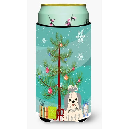 

Carolines Treasures BB4210TBC Merry Christmas Tree Shih Tzu Silver White Tall Boy Beverage Insulator Hugger Tall Boy