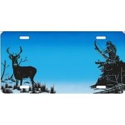 Bowhunter and Deer On Blue Airbrush License Plate Free Names on Air Brush