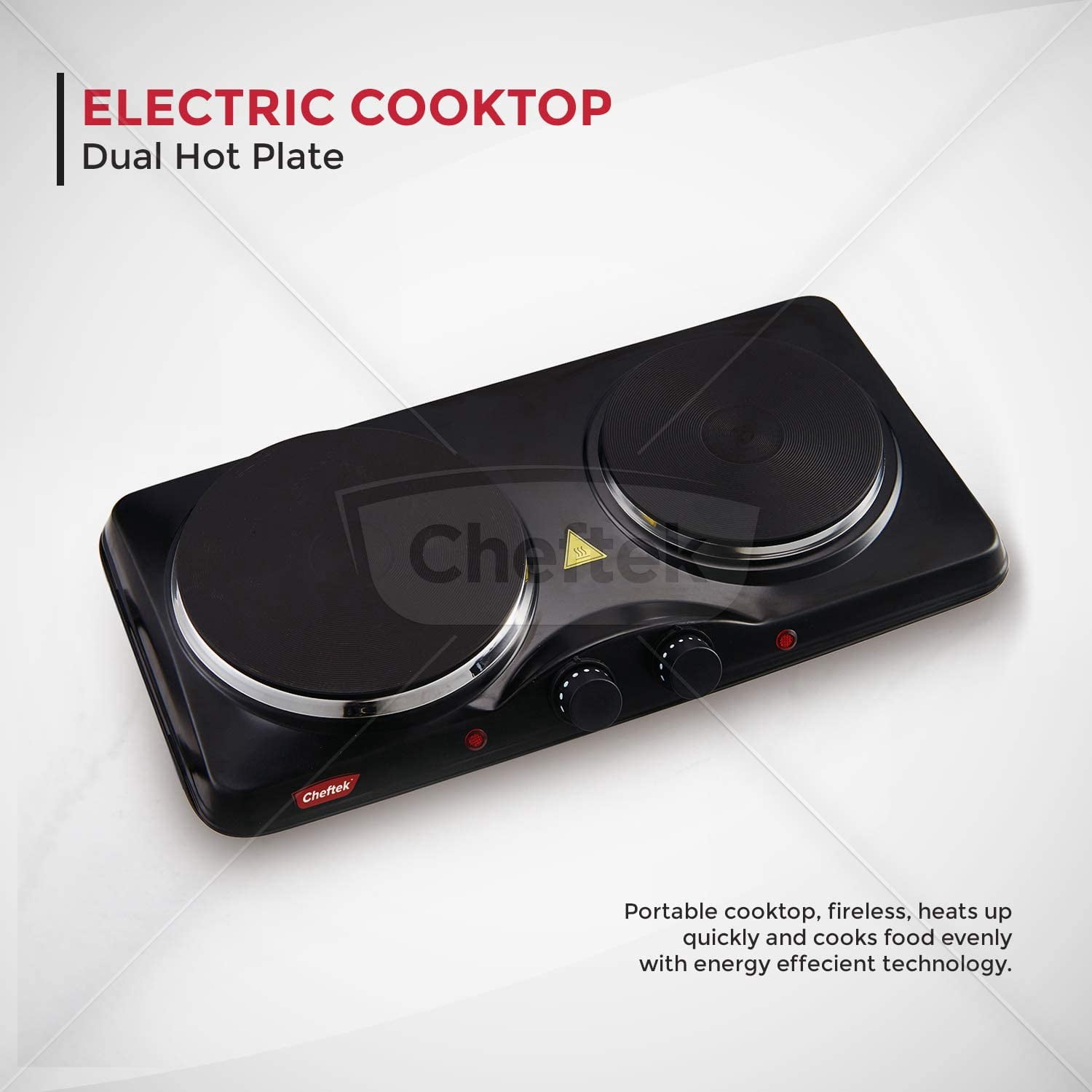 Cheftek CT1010 Dual Electric Stove with 6’’ and 7.5’’ Cook Plates; 1700W; Enamel Coated Iron; Black