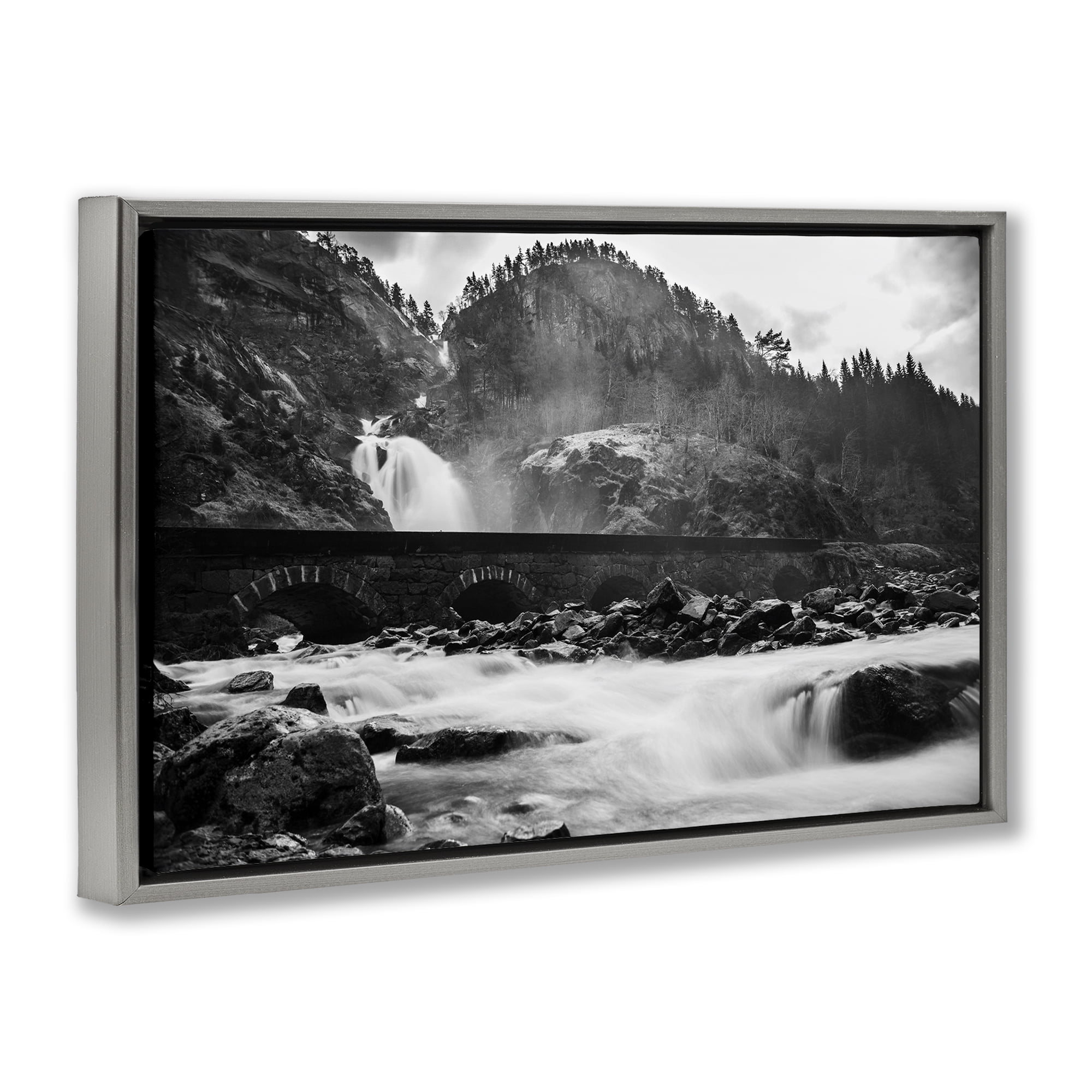 Stupell Industries Waterfall Ravine Photography Landscape & Nature Photography Gray Floater Framed Canvas Art Print Wall Art, 25 x 17