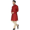 thumbnail image 6 of SKAVIJ Kurta Pajama Set for Men Jacquard Silk Embroidered Party Wear Dress Red S, 6 of 6