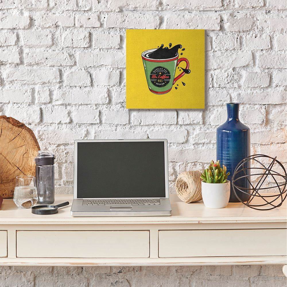 Stupell Industries Mr. Coffee Vintage Comic Book Yellow Design Canvas Wall Art by Ester Kay