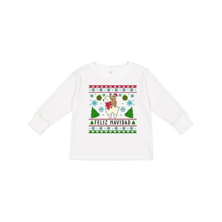 

Inktastic Feliz Navidad Sloth and Llama Ugly Sweater Style Gift Toddler Boy or Toddler Girl Long Sleeve T-Shirt