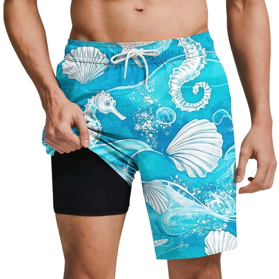 Kcolen Mens Swim Trunks 9 Inch with Compression Drawstring Short Pants Light Bathing Suit Compression Liner Summer Beach Swimming Shorts for Men