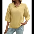 thumbnail image 1 of Suéter Tipo Jersey para y Otoño, de Color Liso, Informal, Holgado, de Punto, con Cuello en V y Mangas A Media Pierna Amarillo S, 1 of 7