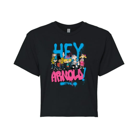 Hey Arnold! - Arnold Spray Paint 96 - Juniors Cropped Cotton Blend T-Shirt