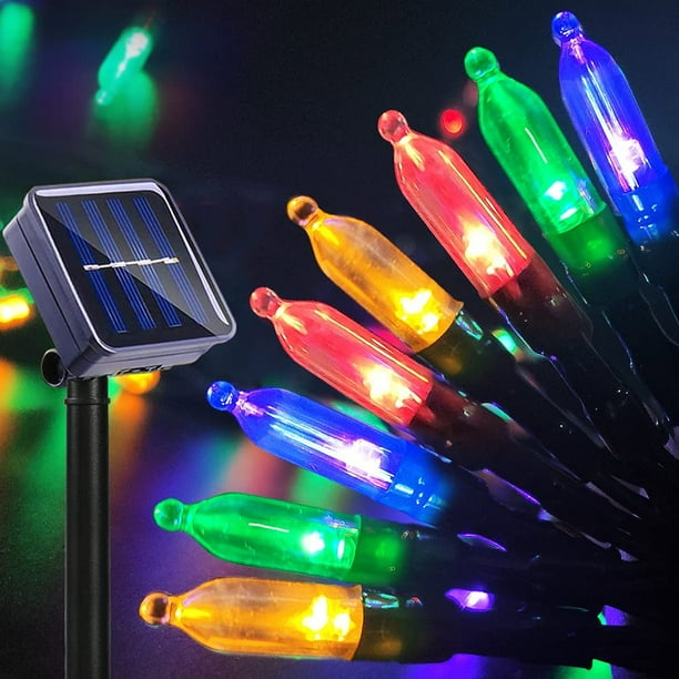39 Feet Solar LED Bulb String Lights 100 Multicolor Slim Bulbs