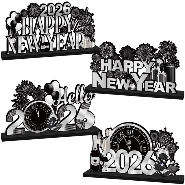 Decoraciones de Mesa CHYAGCLT 2026 Feliz Año Nuevo Negro Plata