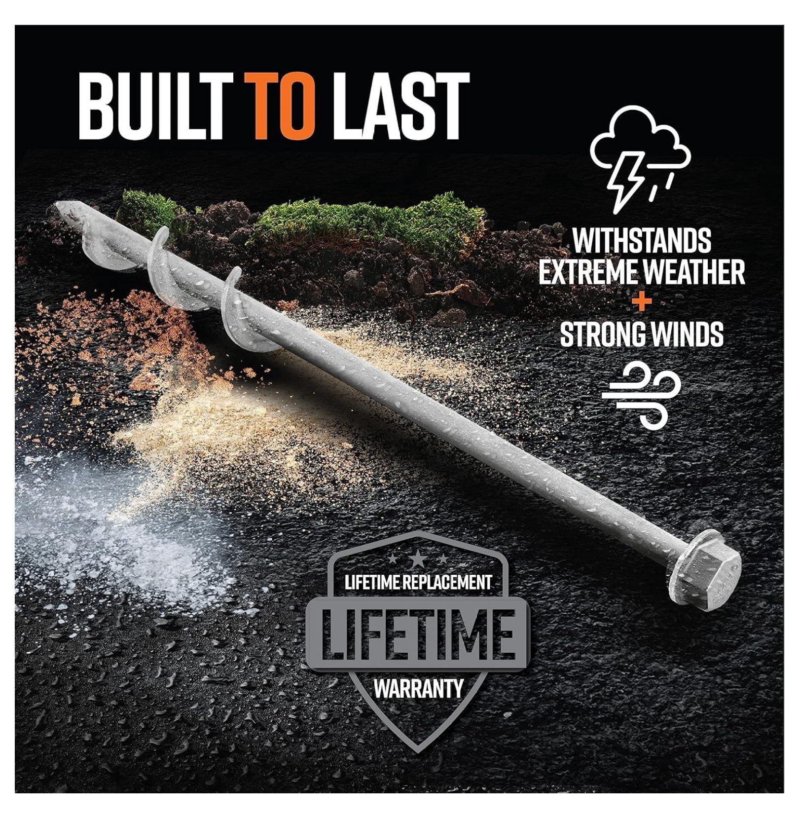 Screw in Tent Stake for Normal to Hard Ground | Premium Drill Driven Ground Anchor Earth Screws | 2X Pro I Stakes (1.5 Foot), 2X Closed , 1X 5/8" Hex Socket Driver
