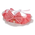 thumbnail image 1 of Bright Color Plaid Pet Collar - Faux Pearl Design - Wear Resistant - Washable Lace Trim - Polyester Puppy Kitten Bandana, 1 of 8