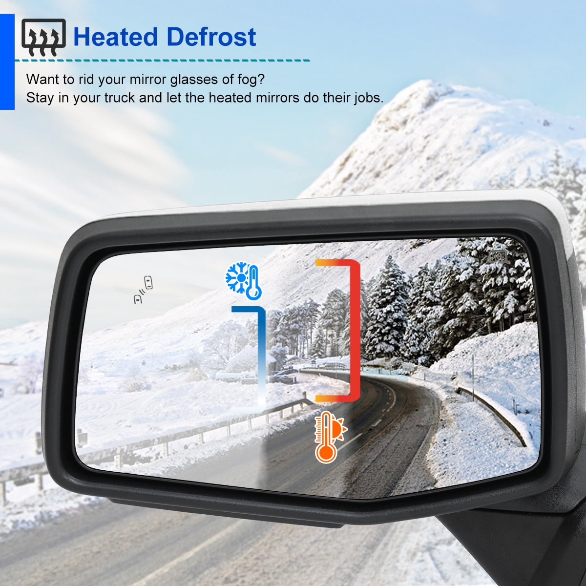 Spec-D Tuning Left Driver Side Chrome Power Fold Power Heated Side Mirror w/ Blind Spot + Temp Sensor Compatible with 2019-2026 GMC Sierra 1500