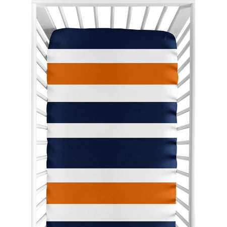 UPC: 0846480040071 | Stripe Navy Blue and Orange Collection Crib Sheet – Stripe Print