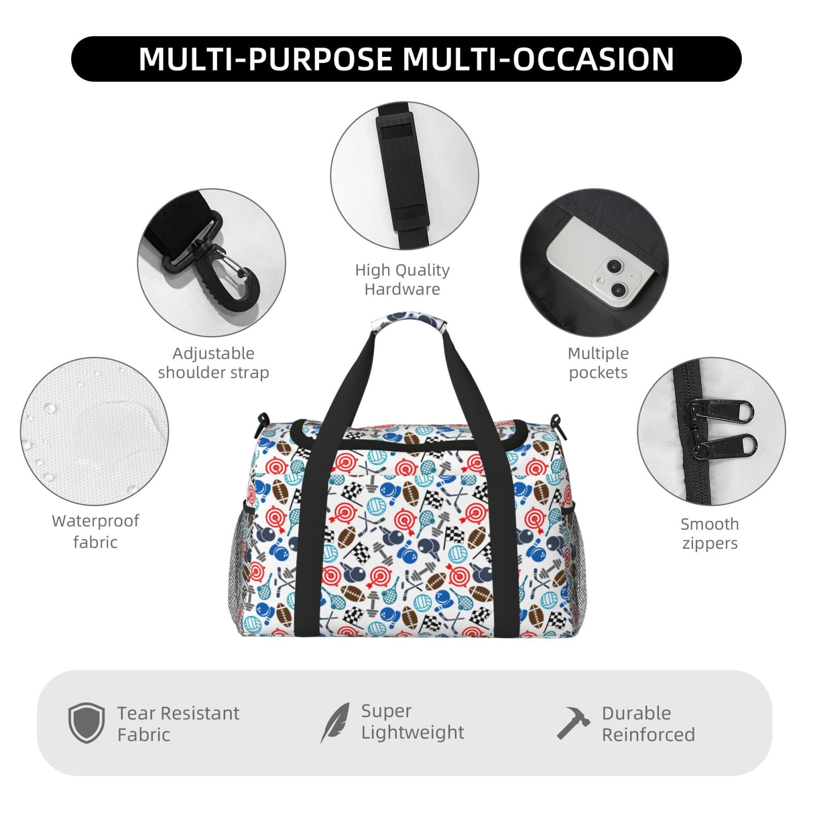 Fuzoiu Sport Items Print Travel Duffle Bag,Carry On Tote Bags,Duffel Bag,Sport Gym Bag, Hospital Bag for Labor and Delivery, Overnight Bag,Luggage Bag