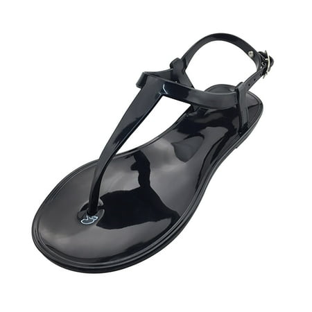 

Ykohkofe Women s Fashion Casual Flats Rhinestone Round Toe Sandals Buckle Strap Shoes Black 8