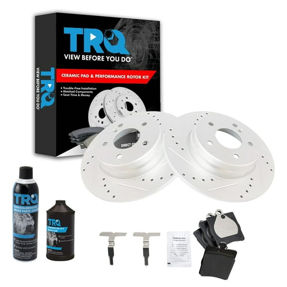 TRQ Performance & Coated Brake Rotor & Ceramic Pad Rear Kit w/Chemicals BKA15909 Fits select: 2001-2007 MERCEDES-BENZ C, 1996-2002 MERCEDES-BENZ E