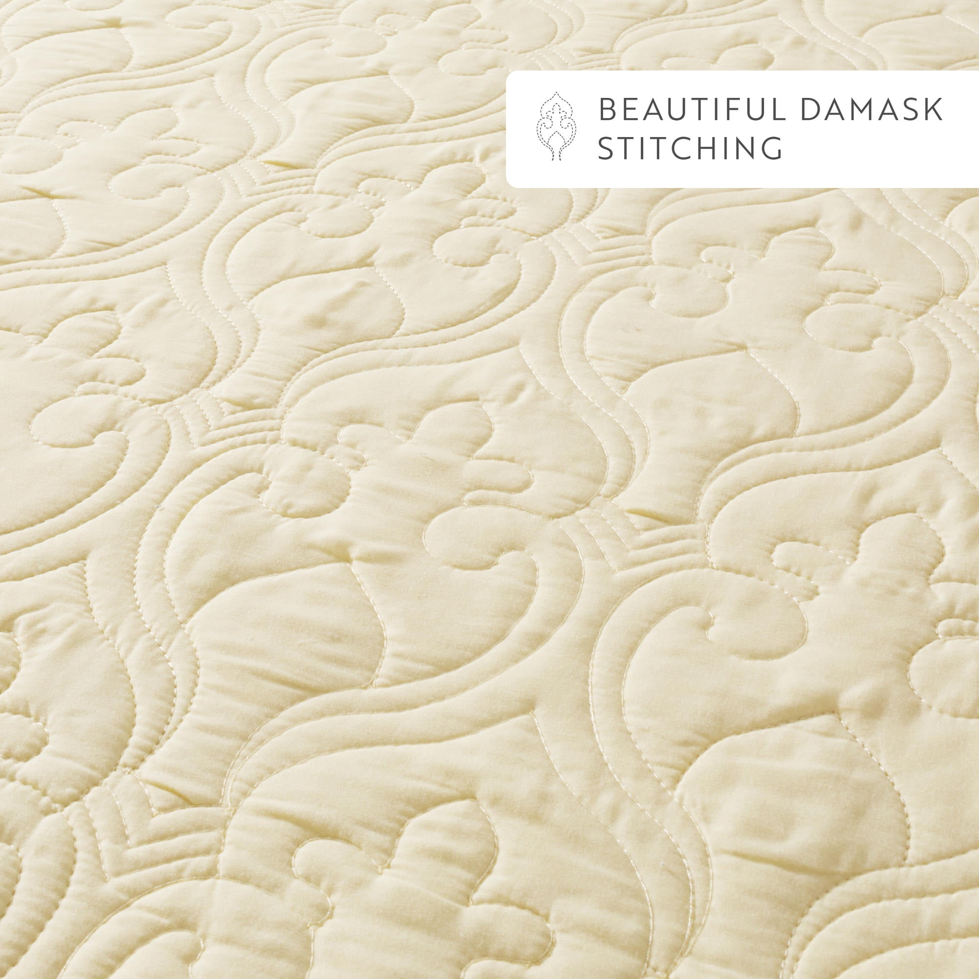 Noble Linens Yellow Damask Pattern Quilted Coverlet Set, King / CalKing