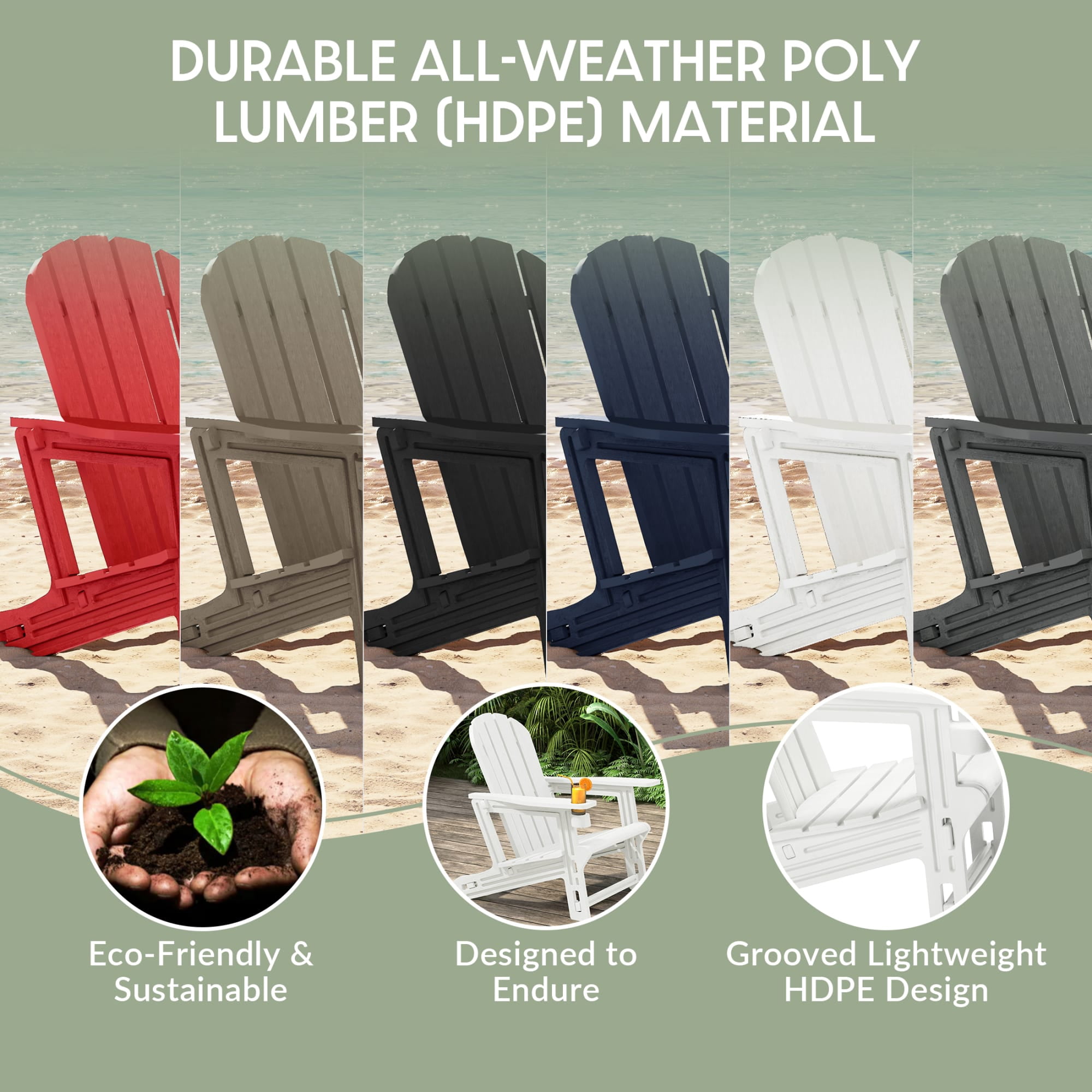 WestinTrends Tool-Free Assembly Outdoor Patio HDPE Plastic Adirondack Chair with Cup Holder, White