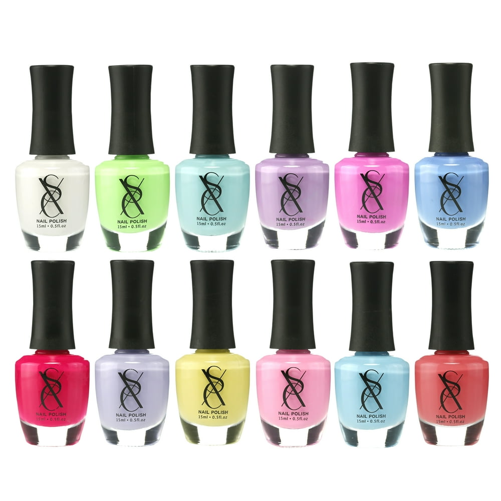 SXC Cosmetics Nail Polish Set - 12 Pastel Shades, 15ml/0.5oz Full Size ...