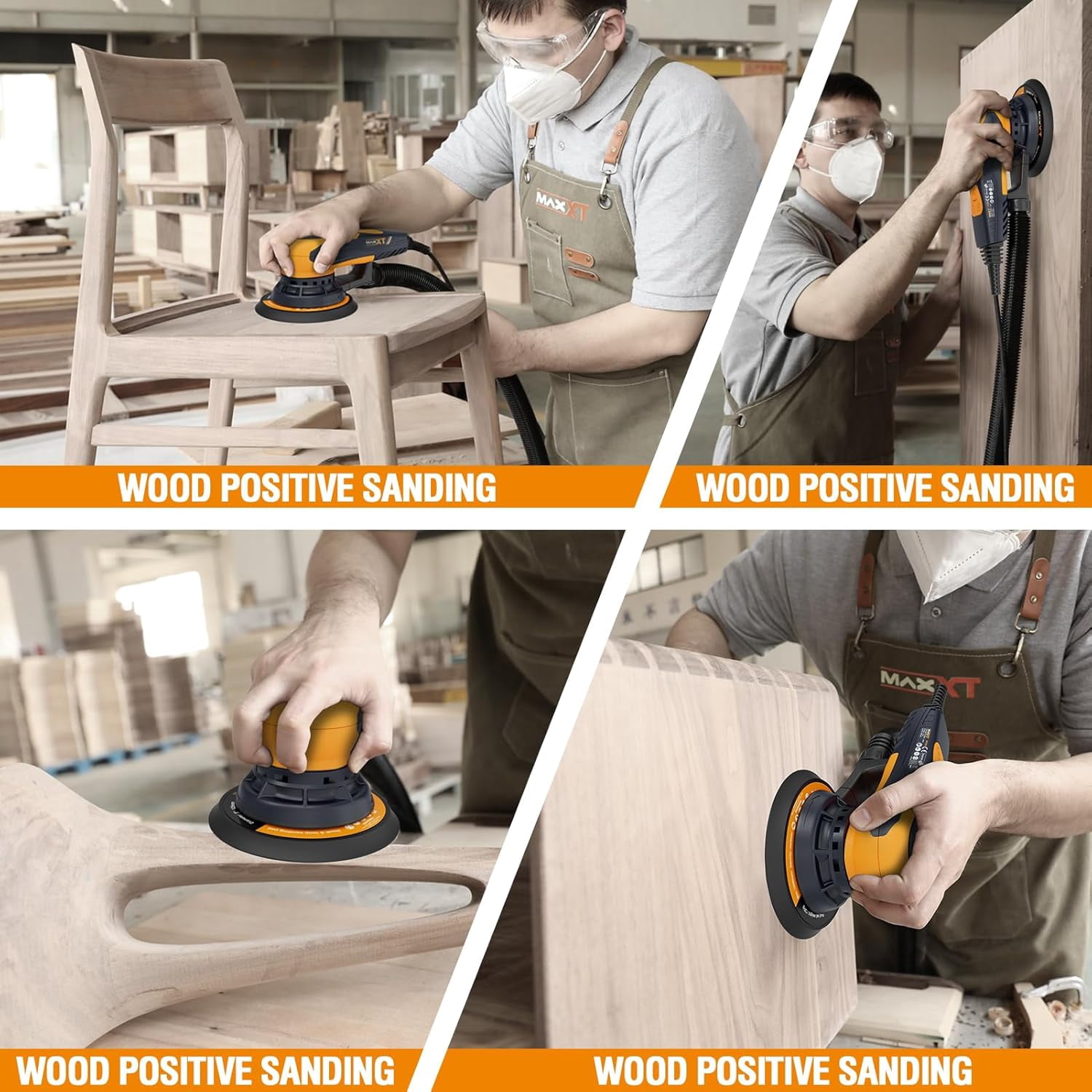 MAXXT Electric Palm Random Orbital Sander with Brushless Motor, 5&6Inch Sanding Pads, Central Vacuum, Sanders for Woodworking