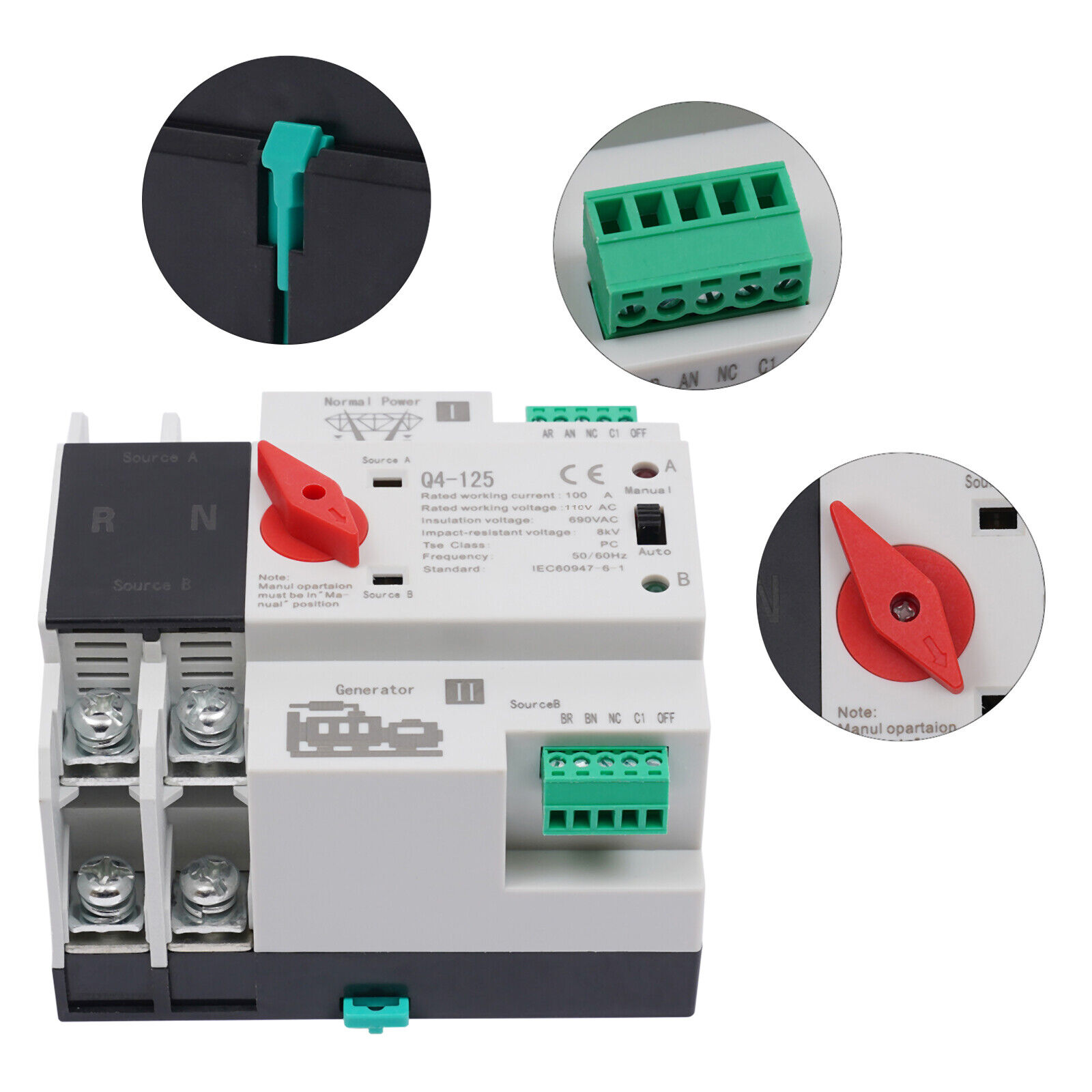 Miumaeov 110V Mini Dual Power Automatic Transfer Switch Generator Changeover Switch Tool 2P 100A