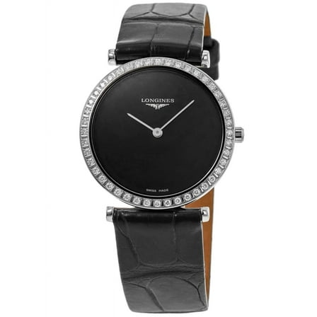 Longines La Grande Classique Quartz Black Dial Diamond Leather Strap Women's Watch L4.523.0.50.2