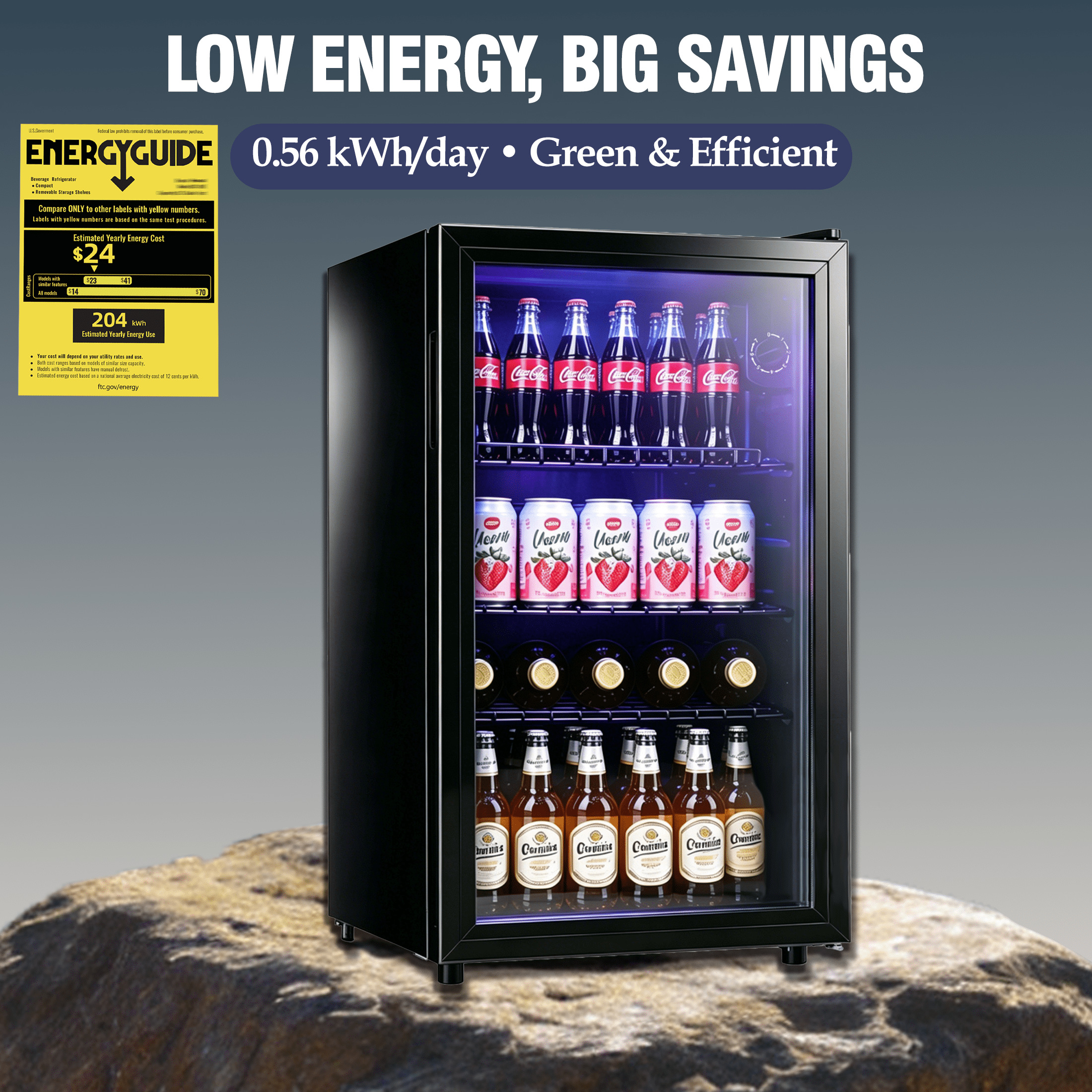 CALLIEVER 120 Can Fire-Resistant 35 CuFt Beverage Refrigerator with Glass Door, 110 V