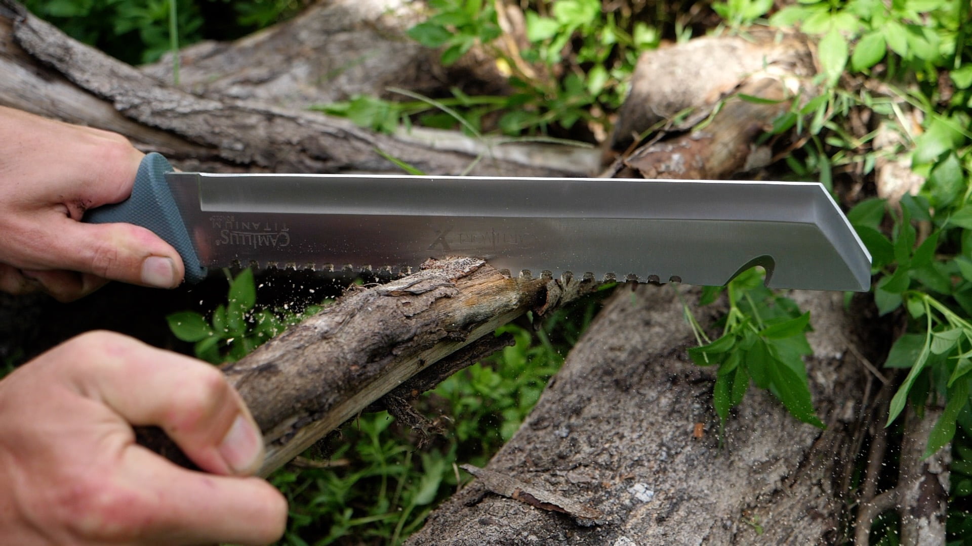 Camillus Carnivore-X 18" Machete, 12" Cutting Blade, 10" Saw, Gray Handle, Molded Sheath, Bonus Trimming Blade