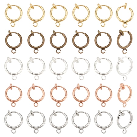 Brass Clip-on Hoop Earring Findings for Ears Cadmium Free & Lead Free Mixed color 15.5x11x1.5~4.5mm Hole: 1.5mm 30pcs/box