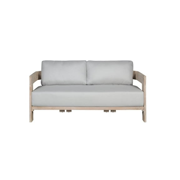 Paradiso Outdoor Solid Teak Wood Love seat - Light Gray Fabric
