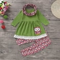 thumbnail image 5 of AOMPMSDX Children Kids Girls Cartoon Embroider Owl Dress+Floral Pants+Scarf Set Outfit Green 6 Months-12 Months, 5 of 5