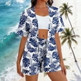 thumbnail image 2 of Women Two Piece Outfits Sets,2 Piece Tropical Print Beach Cover up Set Kimono Top & Elastic Waist Shorts Vacation Outfits for Cruise Resort, 2 of 7
