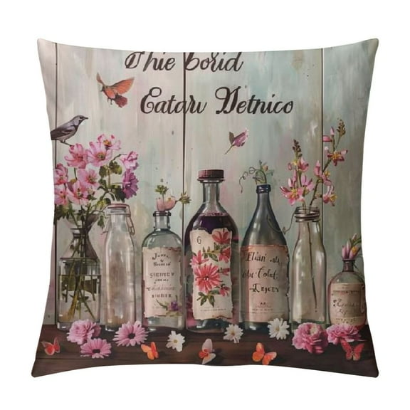 Autua Flowers Bird Graphic Decorative Throw Pillow Cover for Home Couch Living Room Bed Sofa - Short Plush Pillow Case 1PC 12x12in