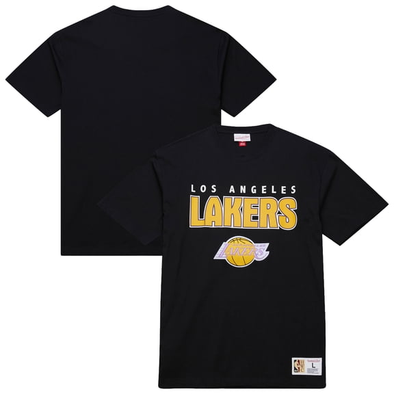 Men's Mitchell & Ness Black Los Angeles Lakers Hardwood Classics Throw It Back Premium T-Shirt