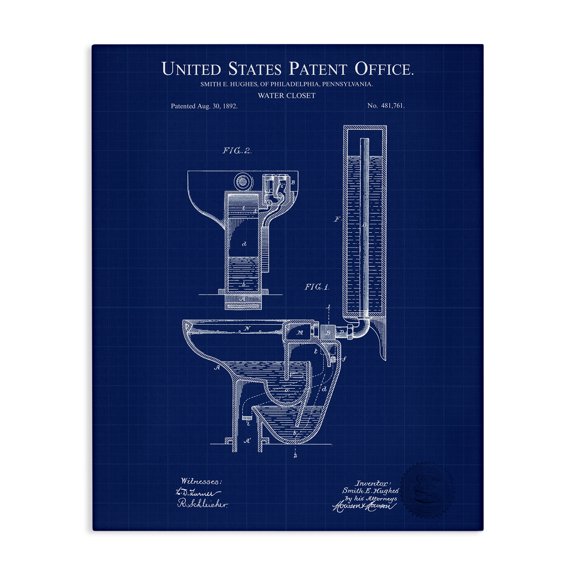 Stupell Industries Water Closet Blueprint Typography Painting Gallery Wrapped Canvas Art Print Wall Art, 16 x 20