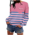 thumbnail image 3 of Jalioing Women's Striped Shirt Long Sleeve Dropped Shoulder Fashion Pullover Tee Casual Loose Crew Neck T Shirt, 3 of 7